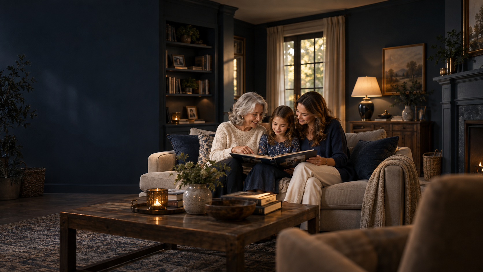 Three generations sharing a quiet moment together at home